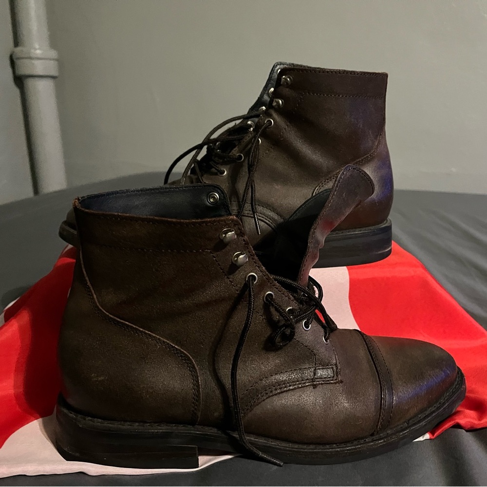 These are leather boots from Thursday Boot Company